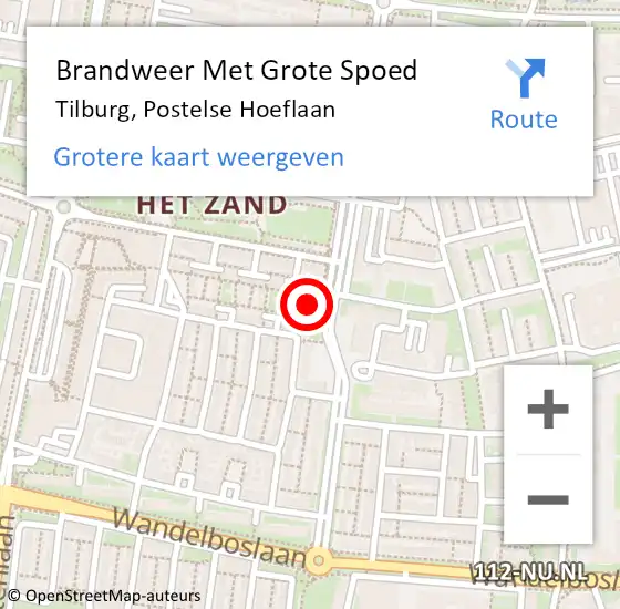 Locatie op kaart van de 112 melding: Brandweer Met Grote Spoed Naar Tilburg, Postelse Hoeflaan op 19 oktober 2024 01:35