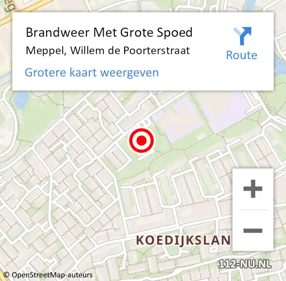 Locatie op kaart van de 112 melding: Brandweer Met Grote Spoed Naar Meppel, Willem de Poorterstraat op 19 oktober 2024 01:58