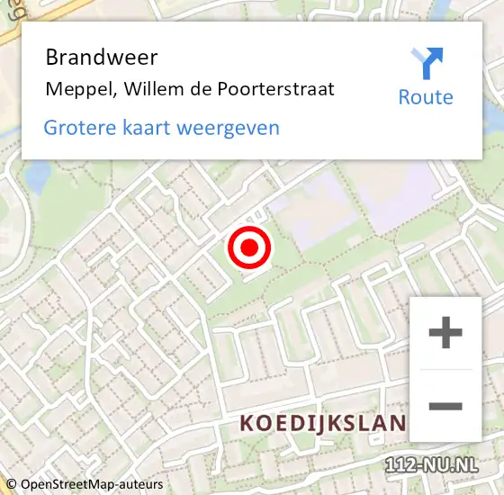 Locatie op kaart van de 112 melding: Brandweer Meppel, Willem de Poorterstraat op 19 oktober 2024 02:19