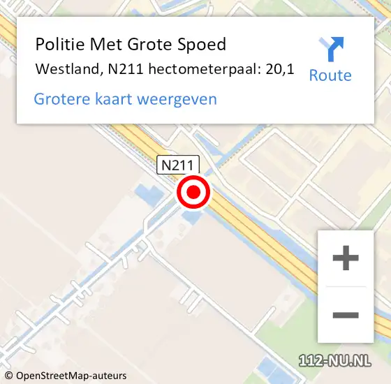 Locatie op kaart van de 112 melding: Politie Met Grote Spoed Naar Westland, N211 hectometerpaal: 20,1 op 19 oktober 2024 02:33