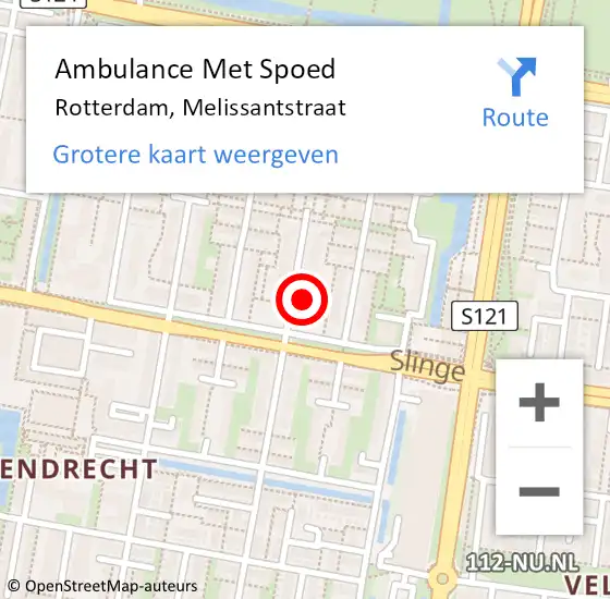 Locatie op kaart van de 112 melding: Ambulance Met Spoed Naar Rotterdam, Melissantstraat op 19 oktober 2024 02:37