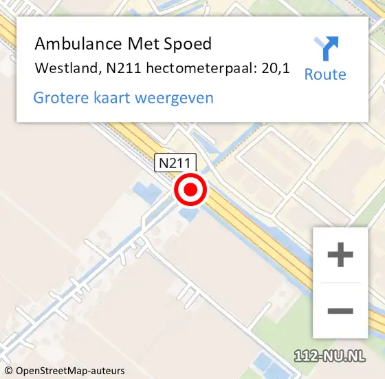 Locatie op kaart van de 112 melding: Ambulance Met Spoed Naar Westland, N211 hectometerpaal: 20,1 op 19 oktober 2024 02:38