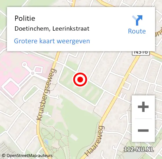 Locatie op kaart van de 112 melding: Politie Doetinchem, Leerinkstraat op 19 oktober 2024 03:03