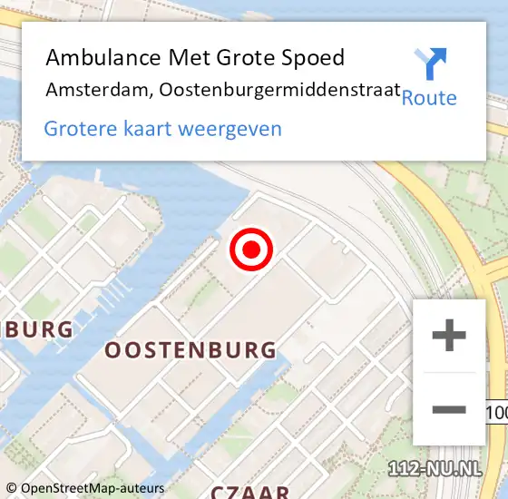 Locatie op kaart van de 112 melding: Ambulance Met Grote Spoed Naar Amsterdam, Oostenburgermiddenstraat op 19 oktober 2024 03:23