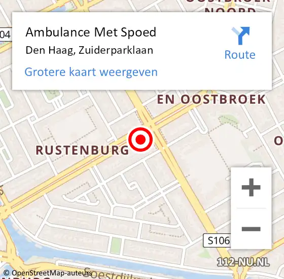 Locatie op kaart van de 112 melding: Ambulance Met Spoed Naar Den Haag, Zuiderparklaan op 19 oktober 2024 04:00