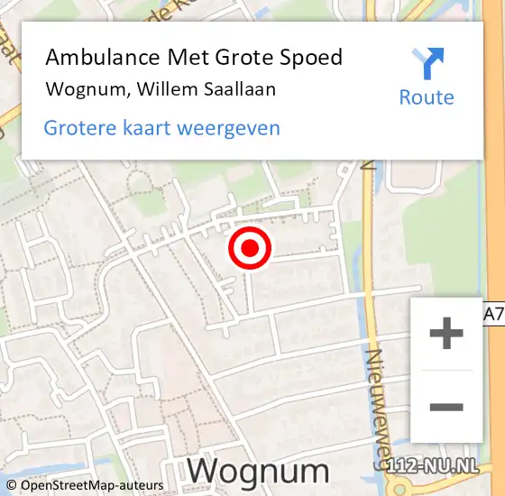 Locatie op kaart van de 112 melding: Ambulance Met Grote Spoed Naar Wognum, Willem Saallaan op 19 oktober 2024 04:08