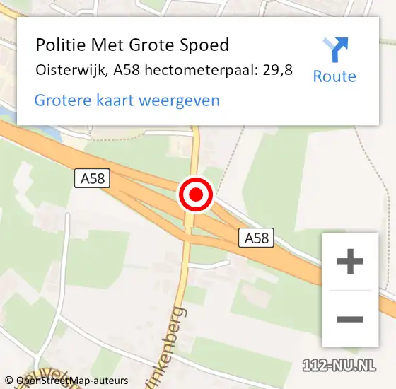 Locatie op kaart van de 112 melding: Politie Met Grote Spoed Naar Oisterwijk, A58 hectometerpaal: 29,8 op 19 oktober 2024 05:09