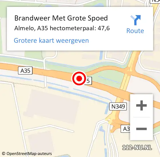 Locatie op kaart van de 112 melding: Brandweer Met Grote Spoed Naar Almelo, A35 hectometerpaal: 47,6 op 19 oktober 2024 05:16