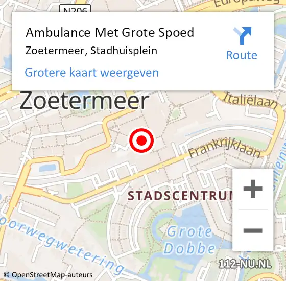 Locatie op kaart van de 112 melding: Ambulance Met Grote Spoed Naar Zoetermeer, Stadhuisplein op 19 oktober 2024 05:32