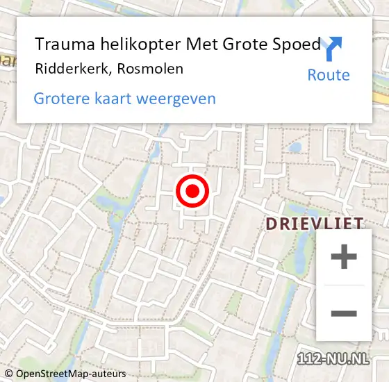 Locatie op kaart van de 112 melding: Trauma helikopter Met Grote Spoed Naar Ridderkerk, Rosmolen op 19 oktober 2024 05:46