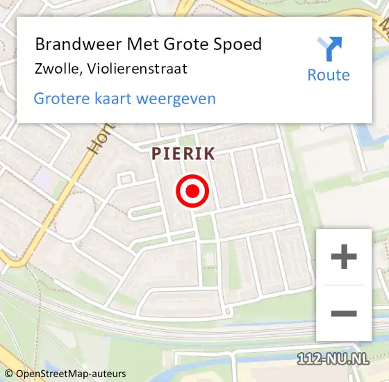 Locatie op kaart van de 112 melding: Brandweer Met Grote Spoed Naar Zwolle, Violierenstraat op 19 oktober 2024 07:11