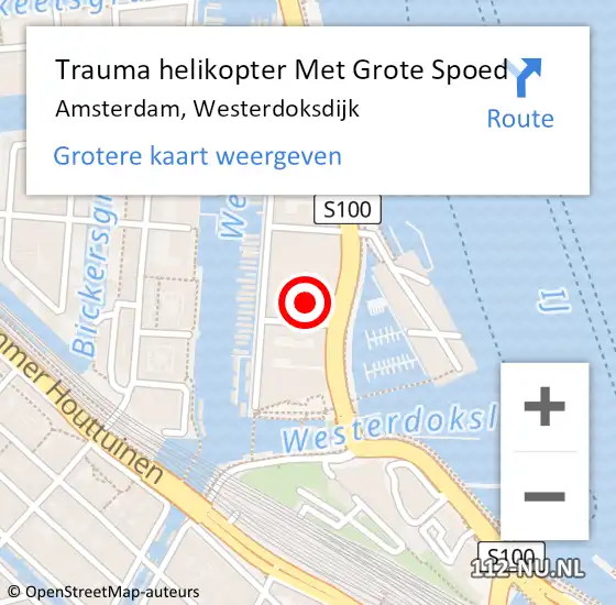 Locatie op kaart van de 112 melding: Trauma helikopter Met Grote Spoed Naar Amsterdam, Westerdoksdijk op 19 oktober 2024 07:42