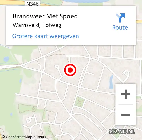 Locatie op kaart van de 112 melding: Brandweer Met Spoed Naar Warnsveld, Hofweg op 19 oktober 2024 08:14