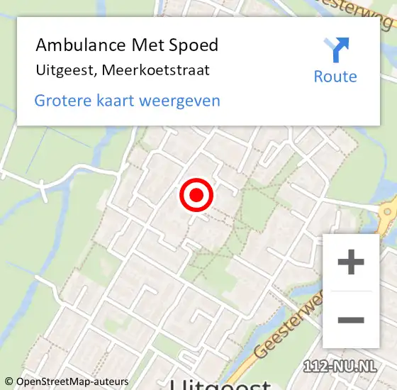 Locatie op kaart van de 112 melding: Ambulance Met Spoed Naar Uitgeest, Meerkoetstraat op 19 oktober 2024 08:34