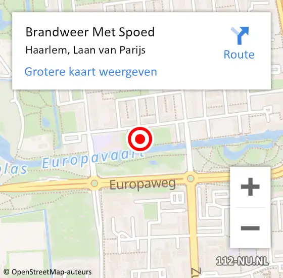 Locatie op kaart van de 112 melding: Brandweer Met Spoed Naar Haarlem, Laan van Parijs op 19 oktober 2024 09:29