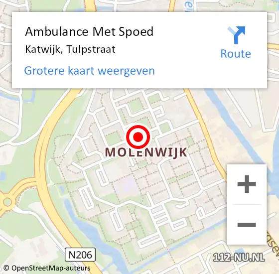 Locatie op kaart van de 112 melding: Ambulance Met Spoed Naar Katwijk, Tulpstraat op 19 oktober 2024 09:44