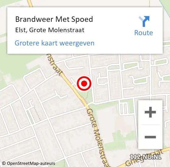 Locatie op kaart van de 112 melding: Brandweer Met Spoed Naar Elst, Grote Molenstraat op 19 oktober 2024 09:45