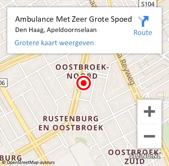 Locatie op kaart van de 112 melding: Ambulance Met Zeer Grote Spoed Naar Den Haag, Apeldoornselaan op 19 oktober 2024 10:11