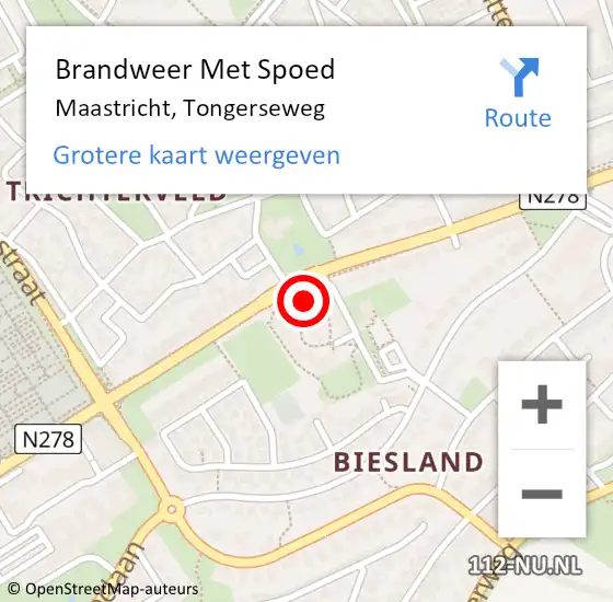 Locatie op kaart van de 112 melding: Brandweer Met Spoed Naar Maastricht, Tongerseweg op 19 oktober 2024 10:24