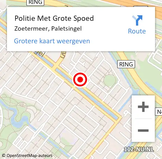 Locatie op kaart van de 112 melding: Politie Met Grote Spoed Naar Zoetermeer, Paletsingel op 19 oktober 2024 10:36