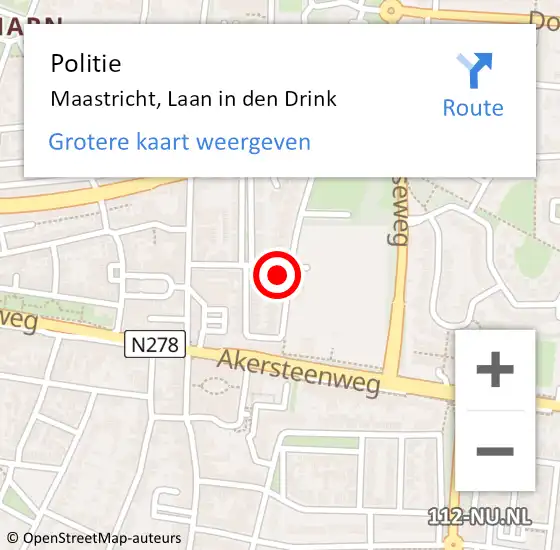 Locatie op kaart van de 112 melding: Politie Maastricht, Laan in den Drink op 19 oktober 2024 10:42