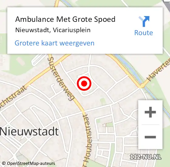 Locatie op kaart van de 112 melding: Ambulance Met Grote Spoed Naar Nieuwstadt, Vicariusplein op 23 oktober 2014 23:47