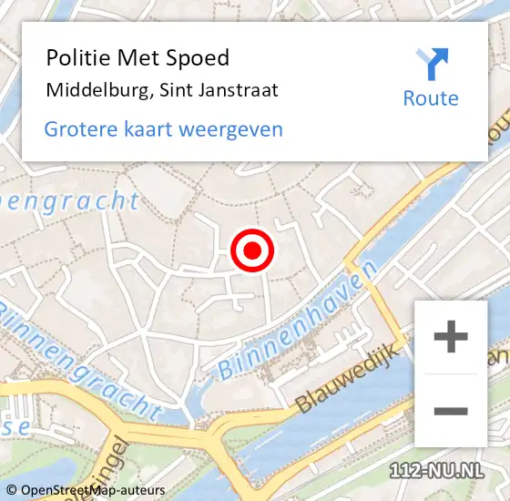 Locatie op kaart van de 112 melding: Politie Met Spoed Naar Middelburg, Sint Janstraat op 19 oktober 2024 11:00