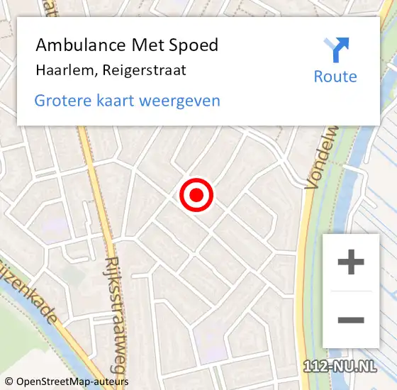 Locatie op kaart van de 112 melding: Ambulance Met Spoed Naar Haarlem, Reigerstraat op 19 oktober 2024 11:15