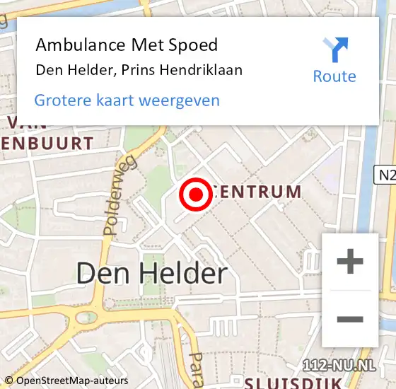 Locatie op kaart van de 112 melding: Ambulance Met Spoed Naar Den Helder, Prins Hendriklaan op 19 oktober 2024 11:19