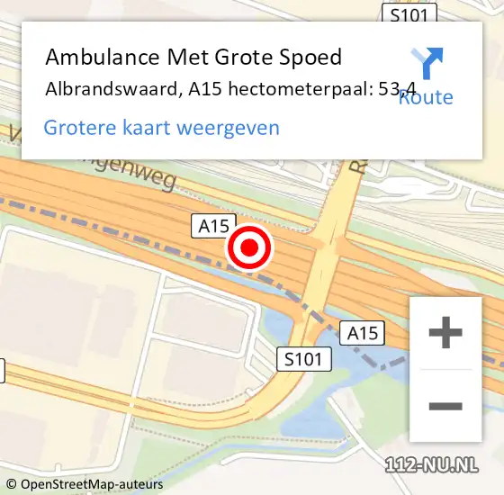 Locatie op kaart van de 112 melding: Ambulance Met Grote Spoed Naar Albrandswaard, A15 hectometerpaal: 53,4 op 19 oktober 2024 11:43