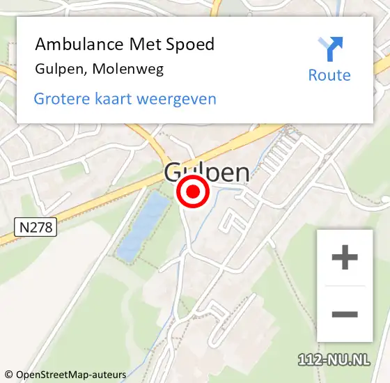 Locatie op kaart van de 112 melding: Ambulance Met Spoed Naar Gulpen, Molenweg op 24 oktober 2014 00:07