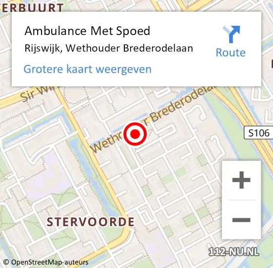 Locatie op kaart van de 112 melding: Ambulance Met Spoed Naar Rijswijk, Wethouder Brederodelaan op 19 oktober 2024 12:08