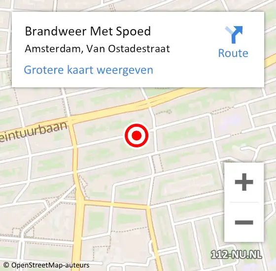 Locatie op kaart van de 112 melding: Brandweer Met Spoed Naar Amsterdam, Van Ostadestraat op 19 oktober 2024 12:23