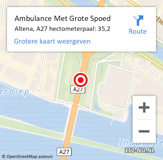 Locatie op kaart van de 112 melding: Ambulance Met Grote Spoed Naar Altena, A27 hectometerpaal: 35,2 op 19 oktober 2024 12:24