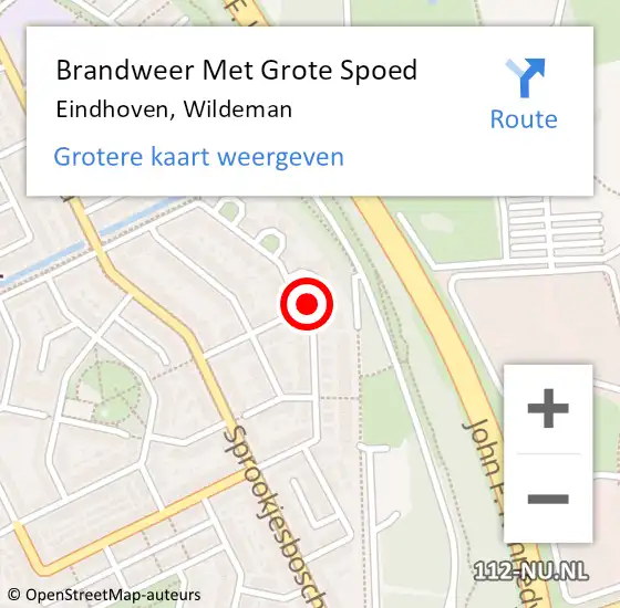 Locatie op kaart van de 112 melding: Brandweer Met Grote Spoed Naar Eindhoven, Wildeman op 19 oktober 2024 12:42