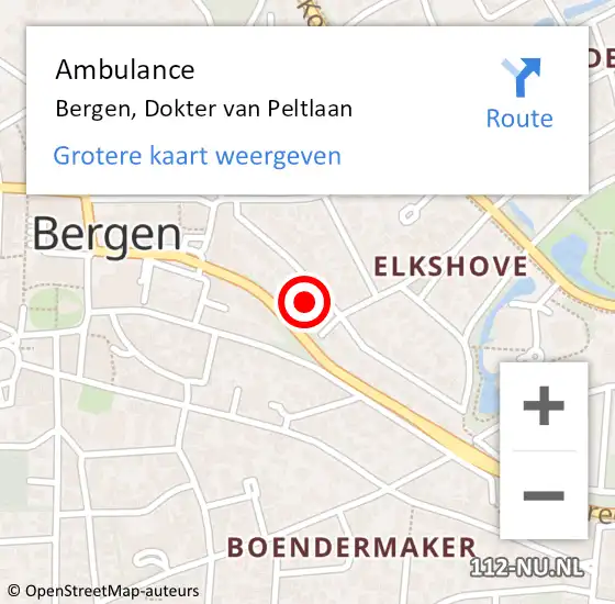 Locatie op kaart van de 112 melding: Ambulance Bergen, Dokter van Peltlaan op 19 oktober 2024 12:49