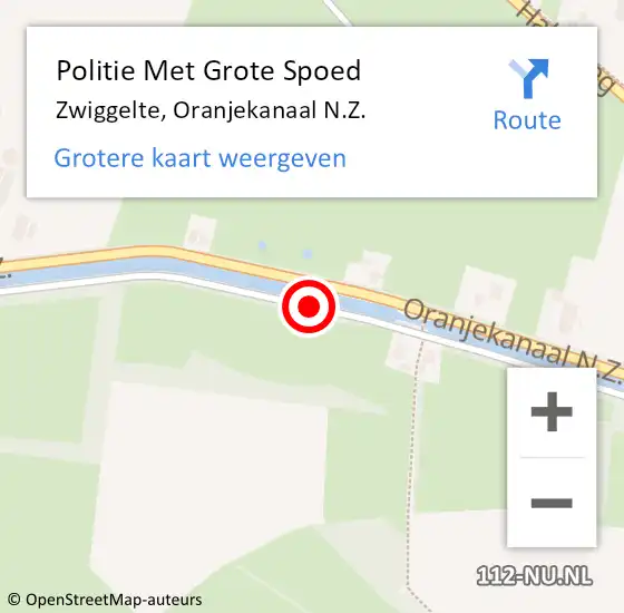 Locatie op kaart van de 112 melding: Politie Met Grote Spoed Naar Zwiggelte, Oranjekanaal N.Z. op 19 oktober 2024 12:52