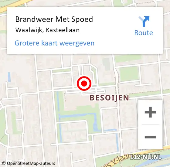 Locatie op kaart van de 112 melding: Brandweer Met Spoed Naar Waalwijk, Kasteellaan op 19 oktober 2024 12:58