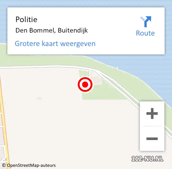 Locatie op kaart van de 112 melding: Politie Den Bommel, Buitendijk op 19 oktober 2024 13:00