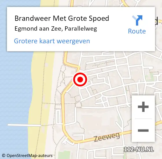 Locatie op kaart van de 112 melding: Brandweer Met Grote Spoed Naar Egmond aan Zee, Parallelweg op 19 oktober 2024 13:22