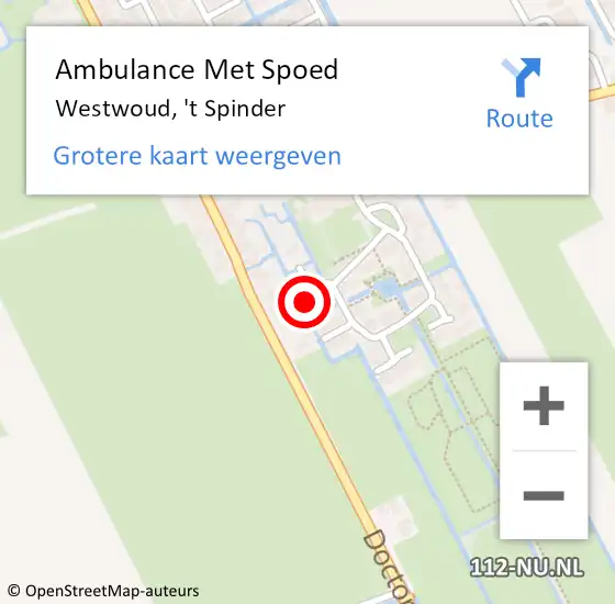 Locatie op kaart van de 112 melding: Ambulance Met Spoed Naar Westwoud, 't Spinder op 24 oktober 2014 00:27