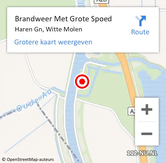 Locatie op kaart van de 112 melding: Brandweer Met Grote Spoed Naar Haren Gn, Witte Molen op 19 oktober 2024 13:25