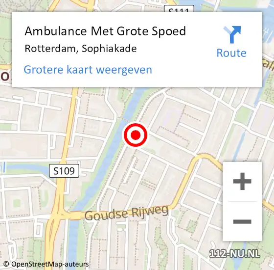 Locatie op kaart van de 112 melding: Ambulance Met Grote Spoed Naar Rotterdam, Sophiakade op 19 oktober 2024 13:33