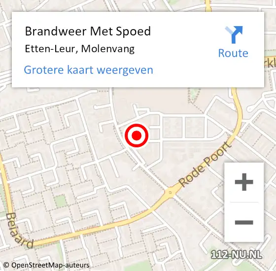 Locatie op kaart van de 112 melding: Brandweer Met Spoed Naar Etten-Leur, Molenvang op 19 oktober 2024 13:41