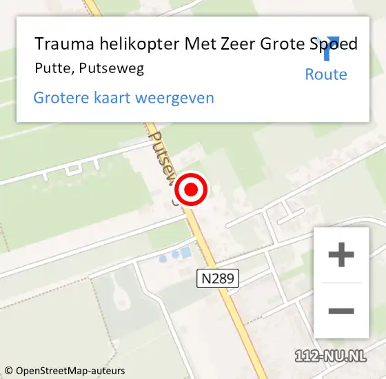 Locatie op kaart van de 112 melding: Trauma helikopter Met Zeer Grote Spoed Naar Putte, Putseweg op 19 oktober 2024 13:56