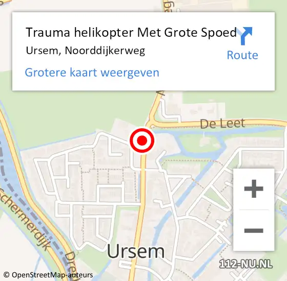 Locatie op kaart van de 112 melding: Trauma helikopter Met Grote Spoed Naar Ursem, Noorddijkerweg op 19 oktober 2024 14:07