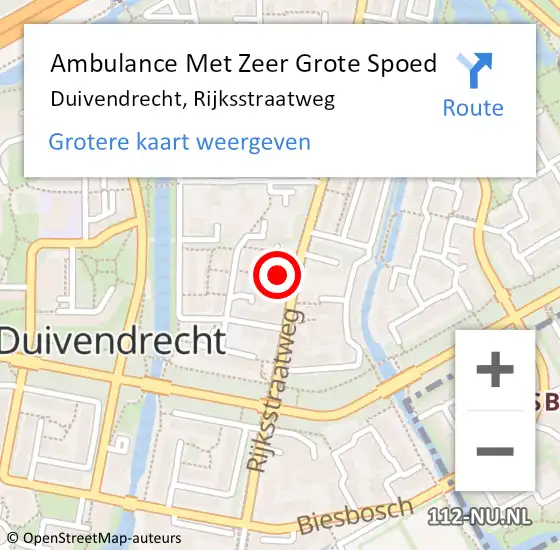 Locatie op kaart van de 112 melding: Ambulance Met Zeer Grote Spoed Naar Duivendrecht, Rijksstraatweg op 19 oktober 2024 14:09