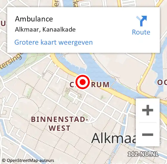 Locatie op kaart van de 112 melding: Ambulance Alkmaar, Kanaalkade op 19 oktober 2024 14:23