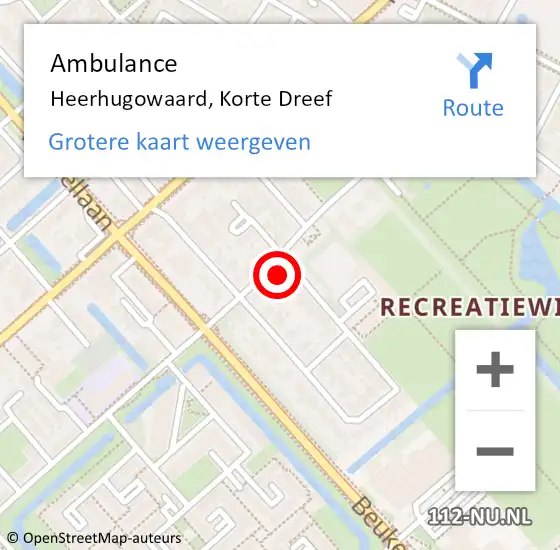 Locatie op kaart van de 112 melding: Ambulance Heerhugowaard, Korte Dreef op 19 oktober 2024 14:46