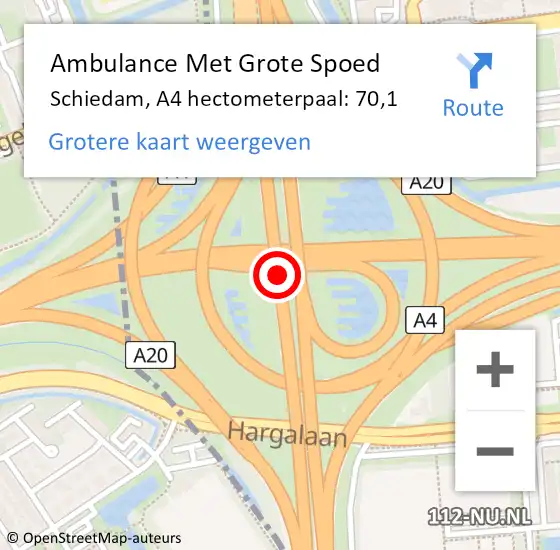 Locatie op kaart van de 112 melding: Ambulance Met Grote Spoed Naar Schiedam, A4 hectometerpaal: 70,1 op 19 oktober 2024 14:56